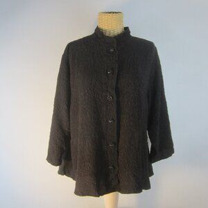 URU Womens Medium Black 3/4 Sleeve Embossed Silk Tunic Shirt  44" Stretch